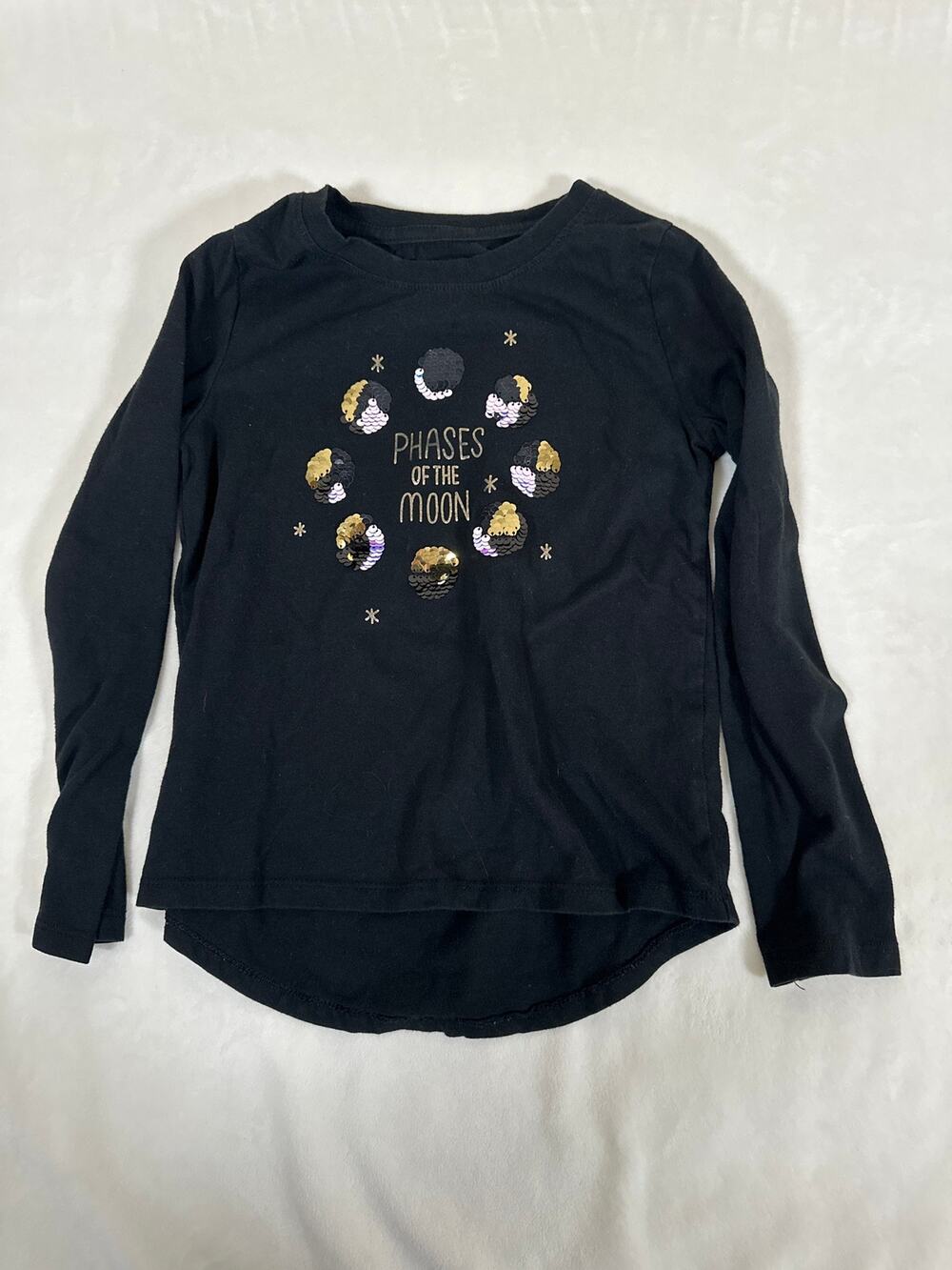 Cat & Jack Girls Phases of the Moon Sequin Long Sleeve Shirt Size S 6/6X Black